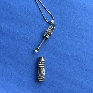 Silver Secret Mini Vial Pendant Necklace With Hidden Spoon, Snuff/medicine